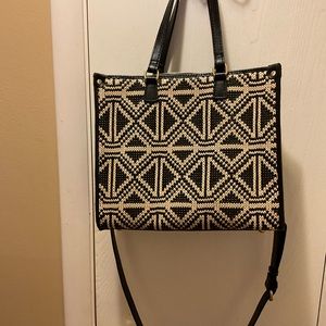Patricia Nash Black and Oatmeal weave and leather tote!